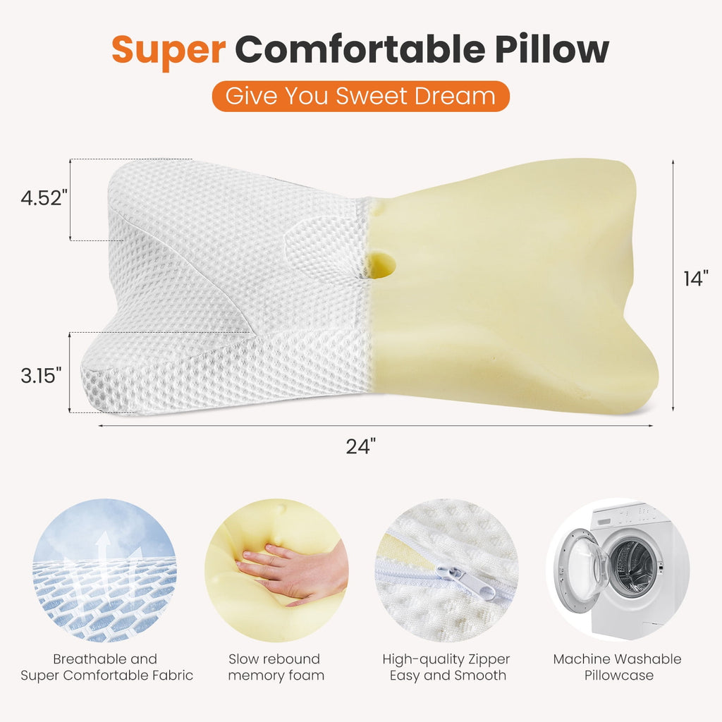 JIOABL Ergonomic Contour Memory Foam Pillows, Cervical Neck Pillow with Cooling Case for Neck Pain Relief