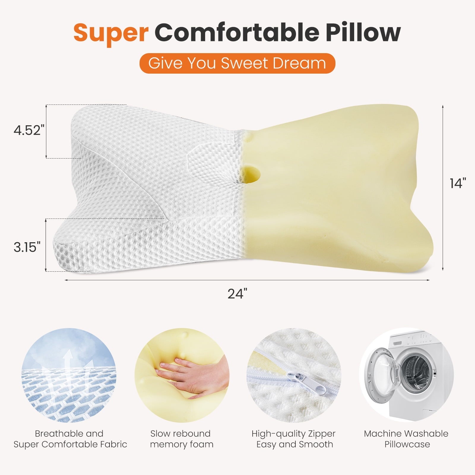 JIOABL Ergonomic Contour Memory Foam Pillows, Cervical Neck Pillow with Cooling Case for Neck Pain Relief