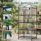 JIOABL 4-Tier Mini Greenhouse with Clear PVC Cover & Wheels, Portable Plant Grow House with Zipper Door, Steel Frame for Indoor & Outdoor Garden, Clear