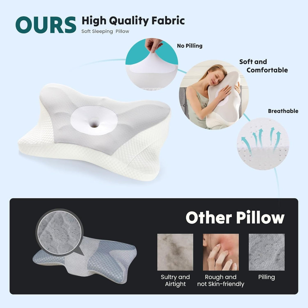 JIOABL Ergonomic Contour Memory Foam Pillows, Cervical Neck Pillow with Cooling Case for Neck Pain Relief