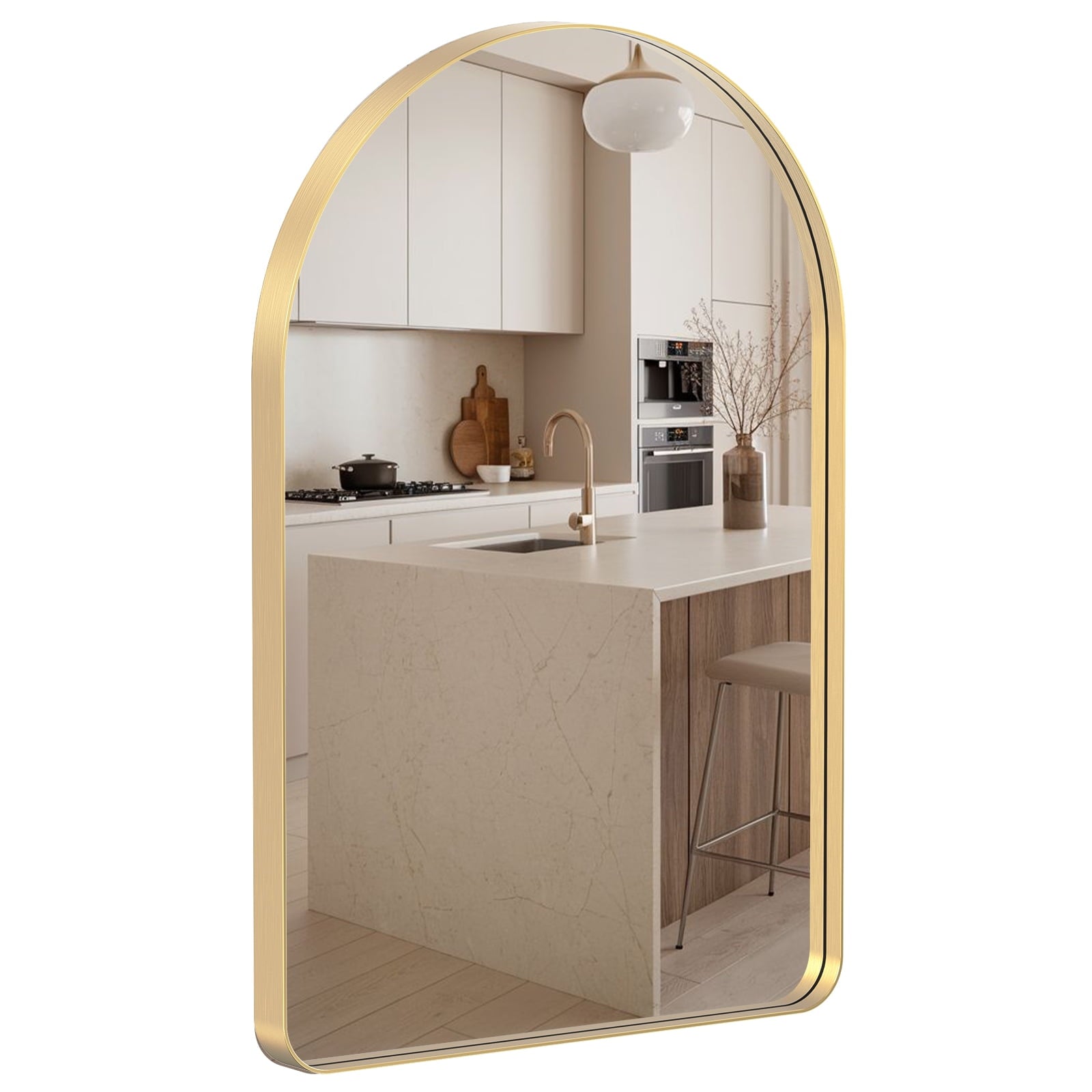 JIOABL Arched-Top Rectangular Wall-Mounted Mirror – Aluminum Frame, HD Tempered Glass, Perfect for Bathroom, Bedroom & Living Room