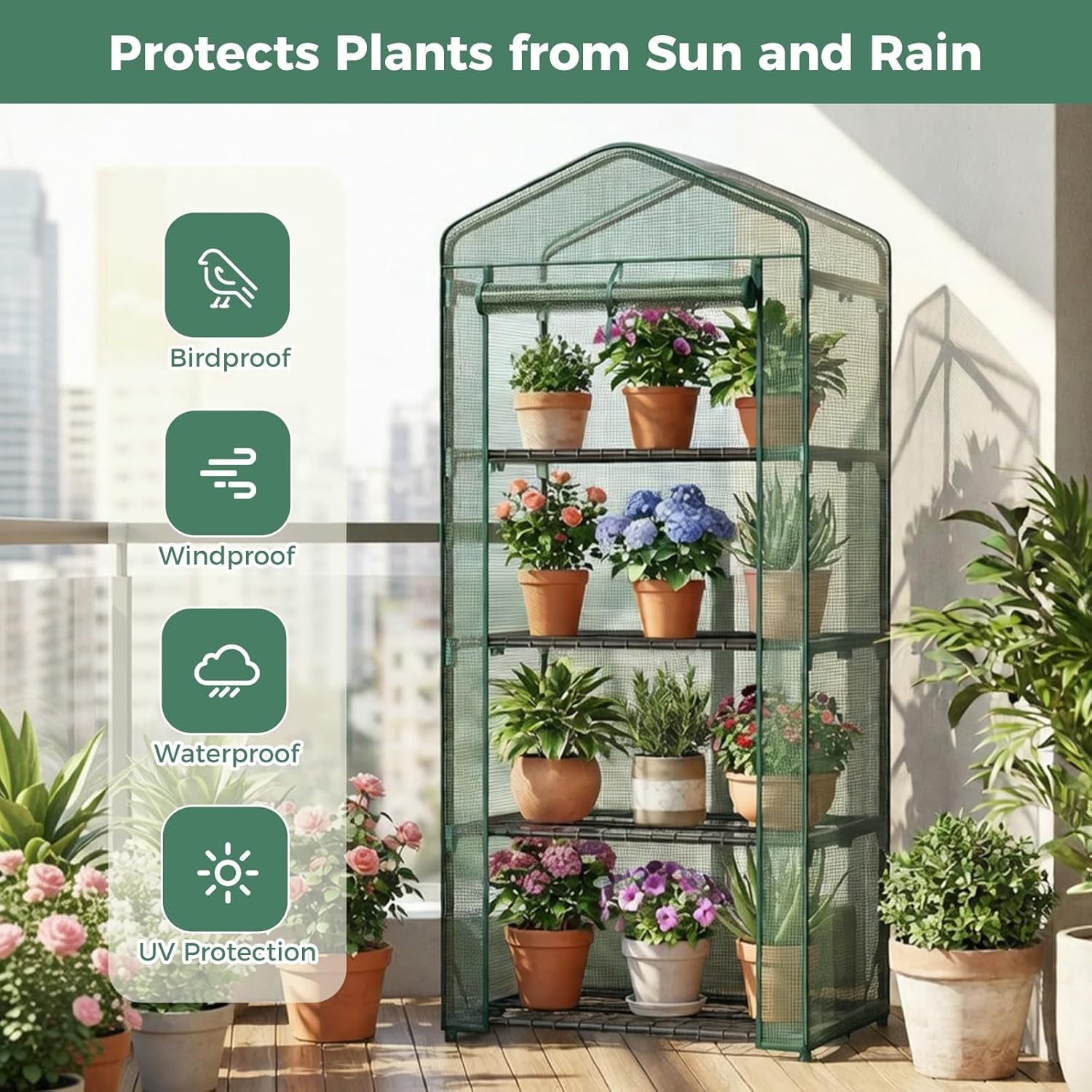 JIOABL Greenhouse with PE Cover, Portable Plant Grow House with Zipper Door & Steel Frame for Indoor Outdoor Garden