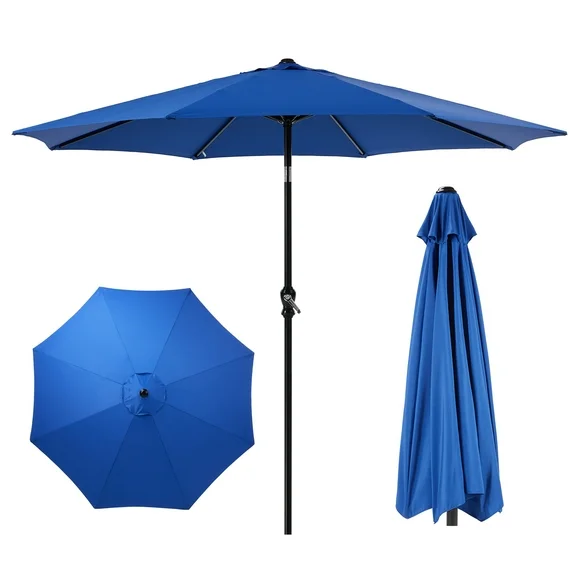 JIOABL Half Patio Umbrella - 9 ft Outdoor Shade with Crank, 5-Rib Design & UV15+ Fabric for Balcony or Deck, Red