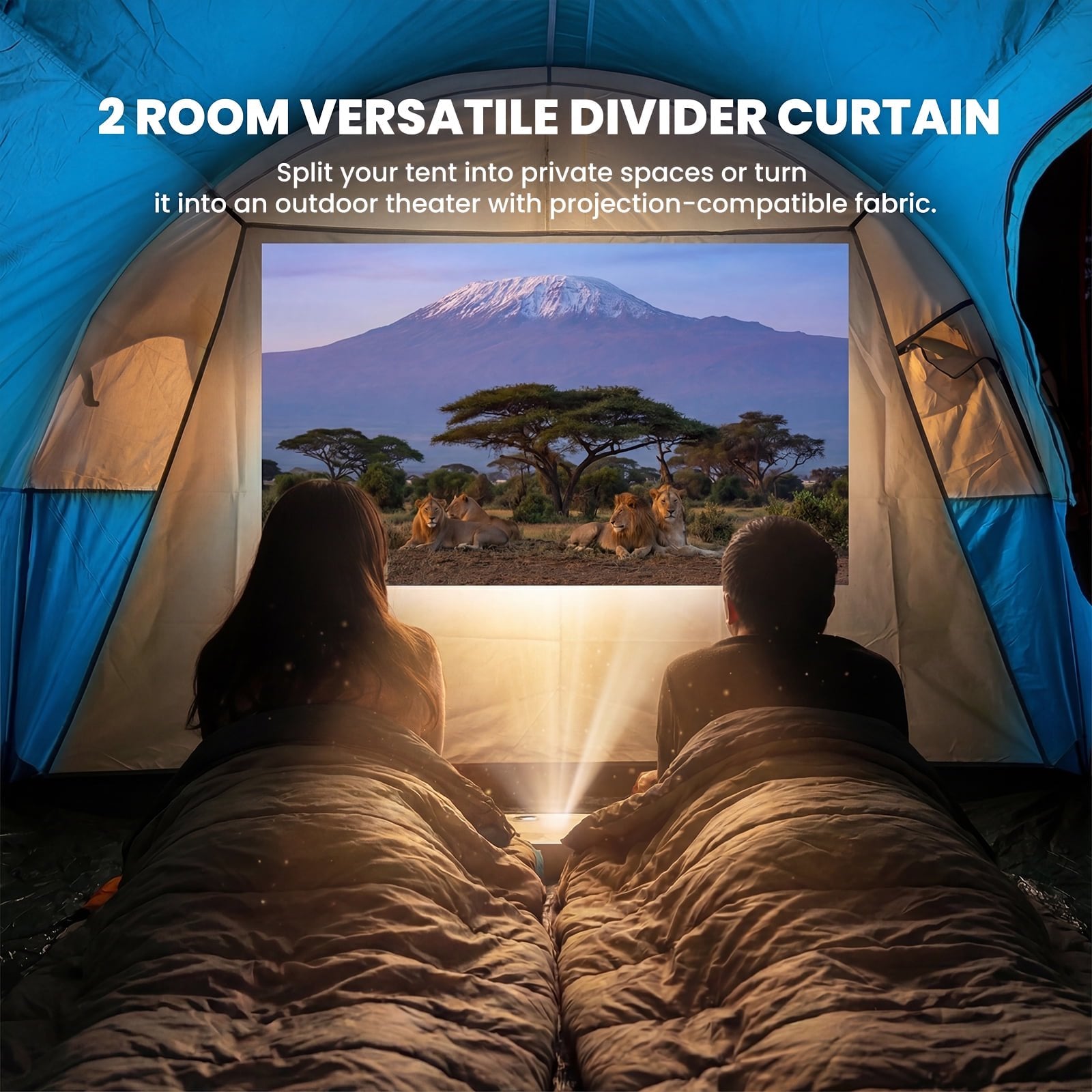JIOABL 8 Person Camping Tent with Room Divider, Waterproof Polyester, Easy Setup, Portable with Carry Bag, Stakes & Ropes for Outdoor Camping