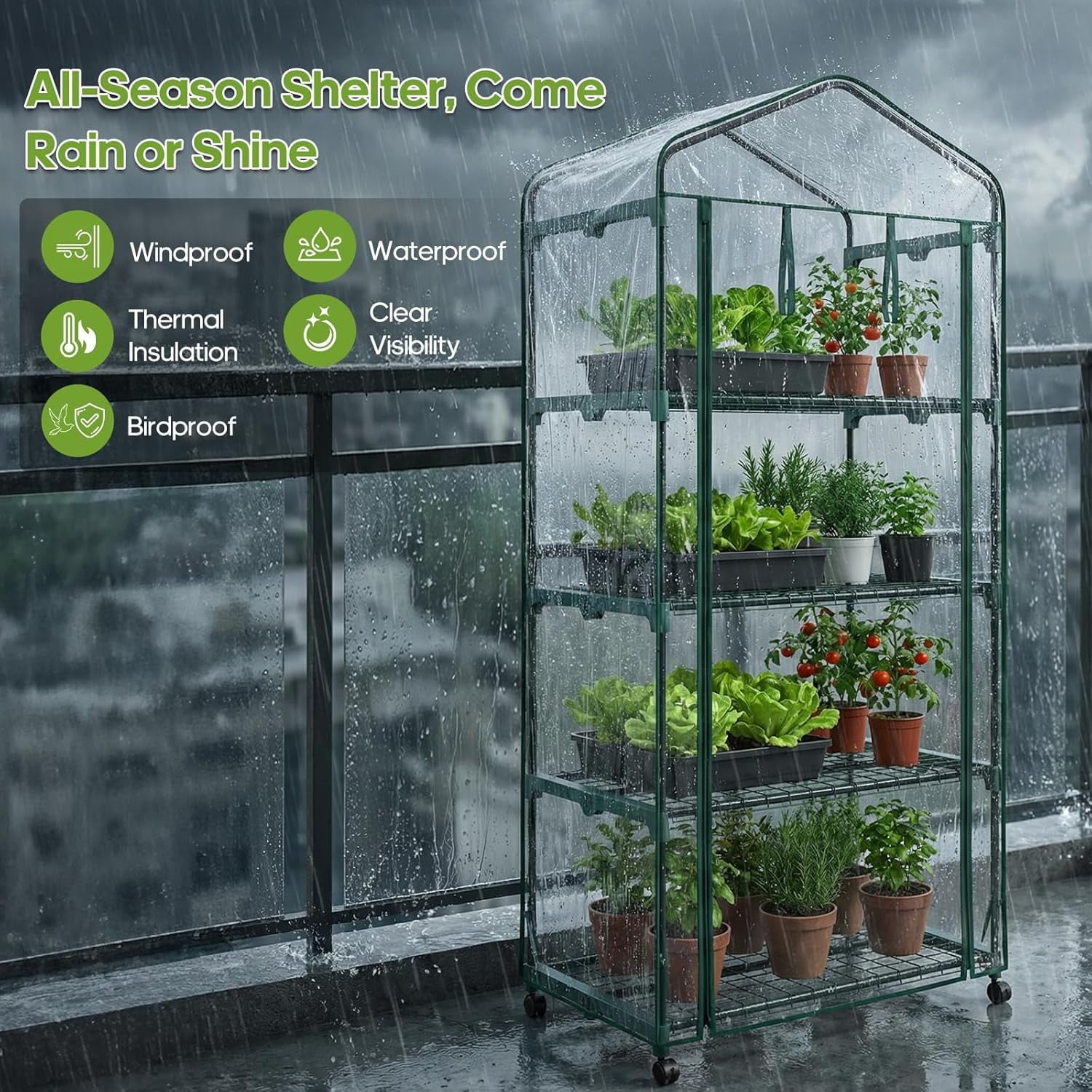 JIOABL Greenhouse with PE Cover, Portable Plant Grow House with Zipper Door & Steel Frame for Indoor Outdoor Garden