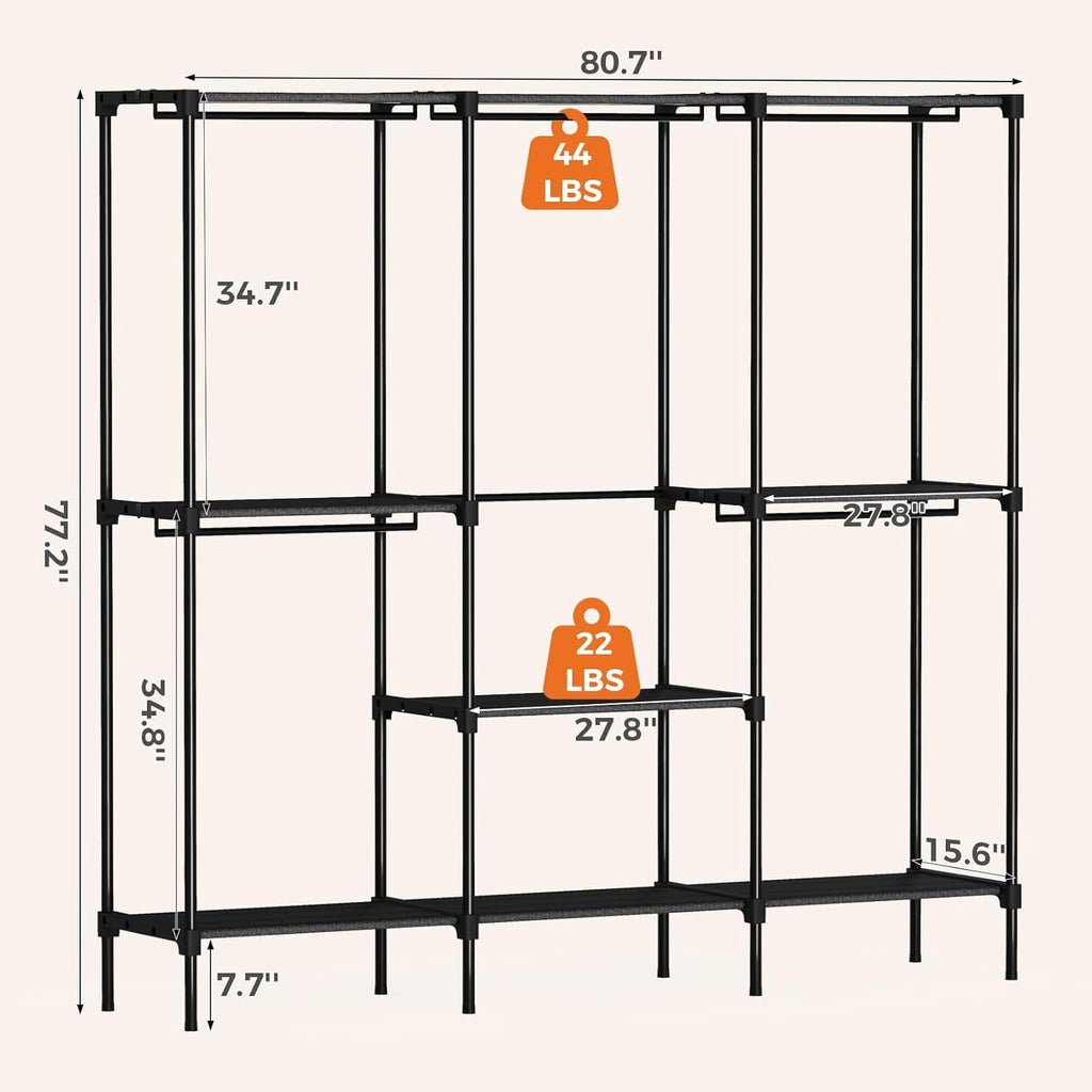 JIOABL Portable Clothes Rack with Shelves, Freestanding Closet Organizer with Hanging Rods for Bedroom, Entryway