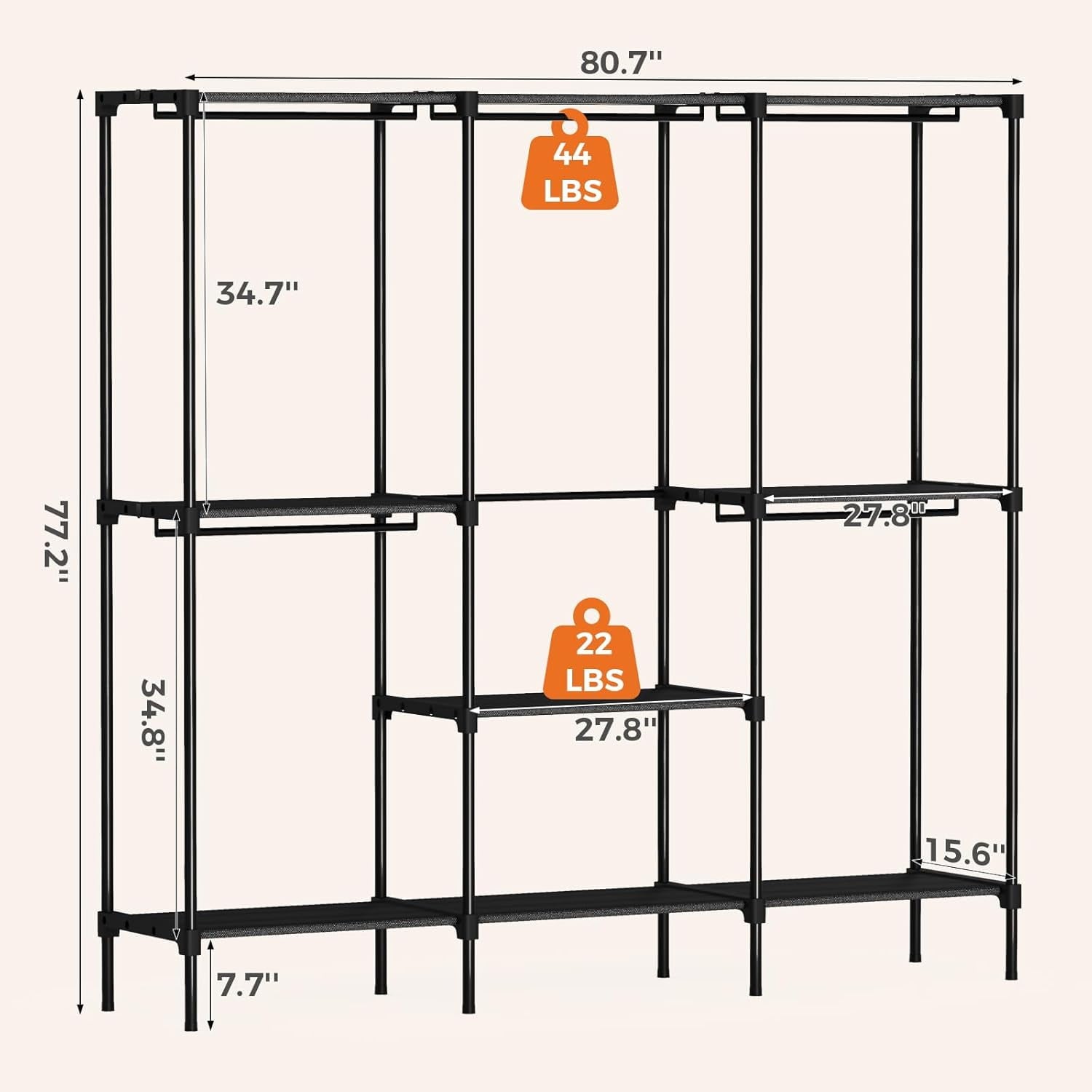 JIOABL Portable Clothes Rack with Shelves, Freestanding Closet Organizer with Hanging Rods for Bedroom, Entryway