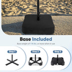 JIOABL 15FT Triple Head Patio Umbrella with Base & Sandbags, Large Outdoor Umbrella with Crank, 12 Ribs, UV-Resistant & Ventilated Canopy