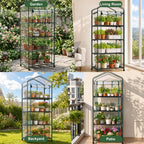 JIOABL 4-Tier Mini Greenhouse with Clear PVC Cover & Wheels, Portable Plant Grow House with Zipper Door, Steel Frame for Indoor & Outdoor Garden, Clear