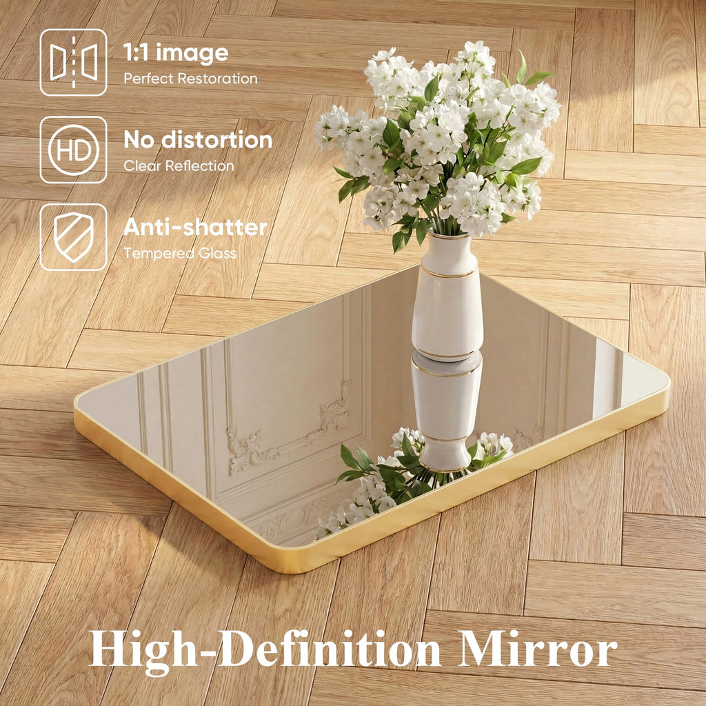 JIOABL Square with Rounded Corners Bathroom Mirror, Aluminum Wall-Mounted Tempered Glass Mirror - Perfect for Bathroom, Bedroom & Living Room