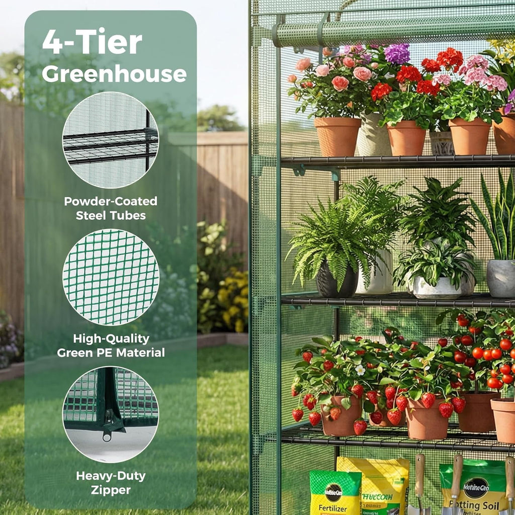 JIOABL Greenhouse with PE Cover, Portable Plant Grow House with Zipper Door & Steel Frame for Indoor Outdoor Garden