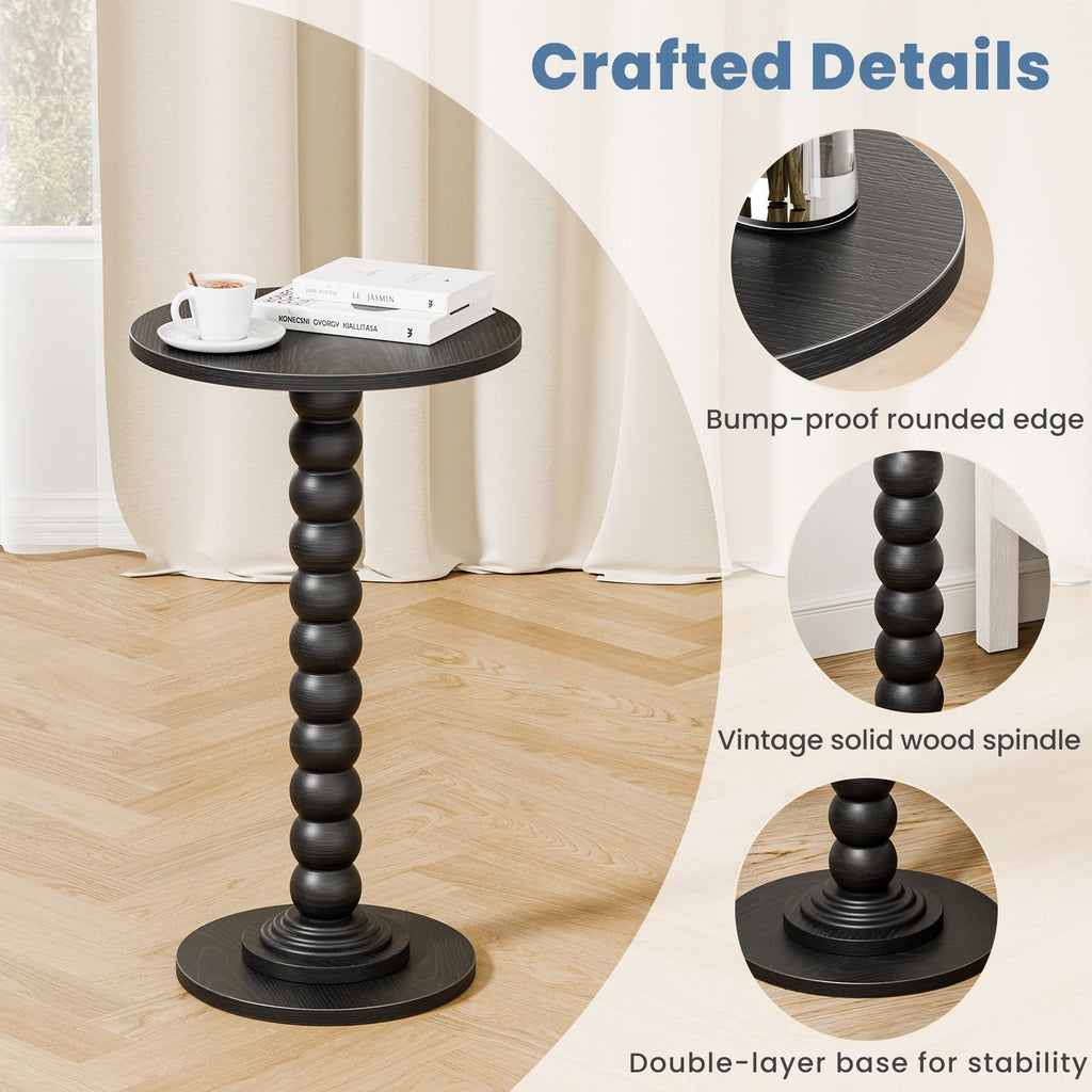 JIOABL Round Side Table, Small End Table with Waterproof MDF & Solid Wood Leg, Compact Space-Saving Accent Table for Living Room, Bedroom or Corners