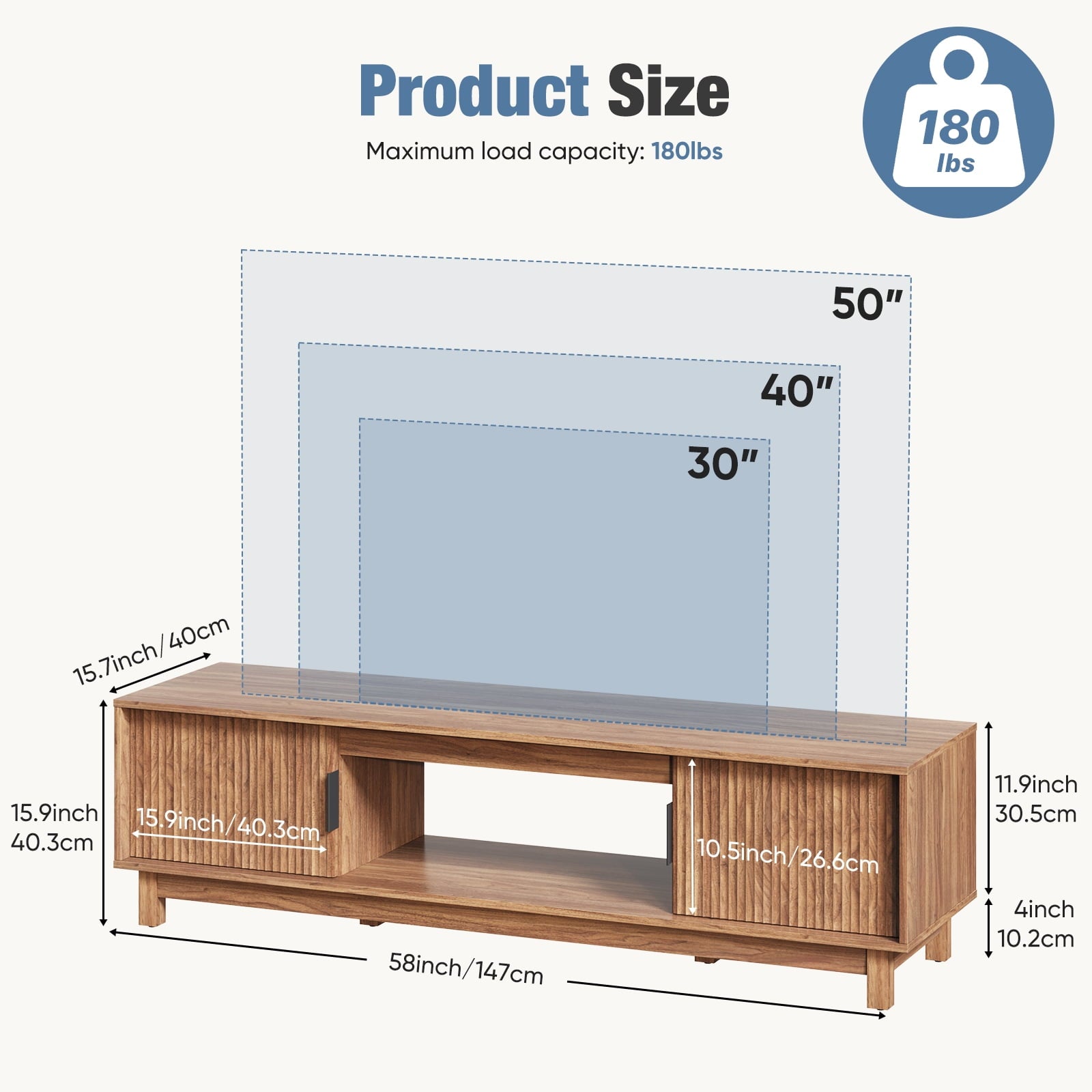 JIOABL Rattan TV Stand, Wood Entertainment Center with Storage Cabinets & Cable Management Hole