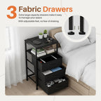 JIOABL Nightstand with USB & Type-C Charging, Fabric Drawers, Metal Frame