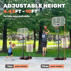 JIOABL Kids Basketball Hoop, Adjustable 5.1-8.5ft Portable Goal for Indoors/Outdoors with Enlarged Base, PC Backboard
