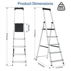 JIOABL Aluminum Folding Ladder, 330 lbs Capacity with Wide Non-Slip Steps, Steel Platform, Slim Fold Design