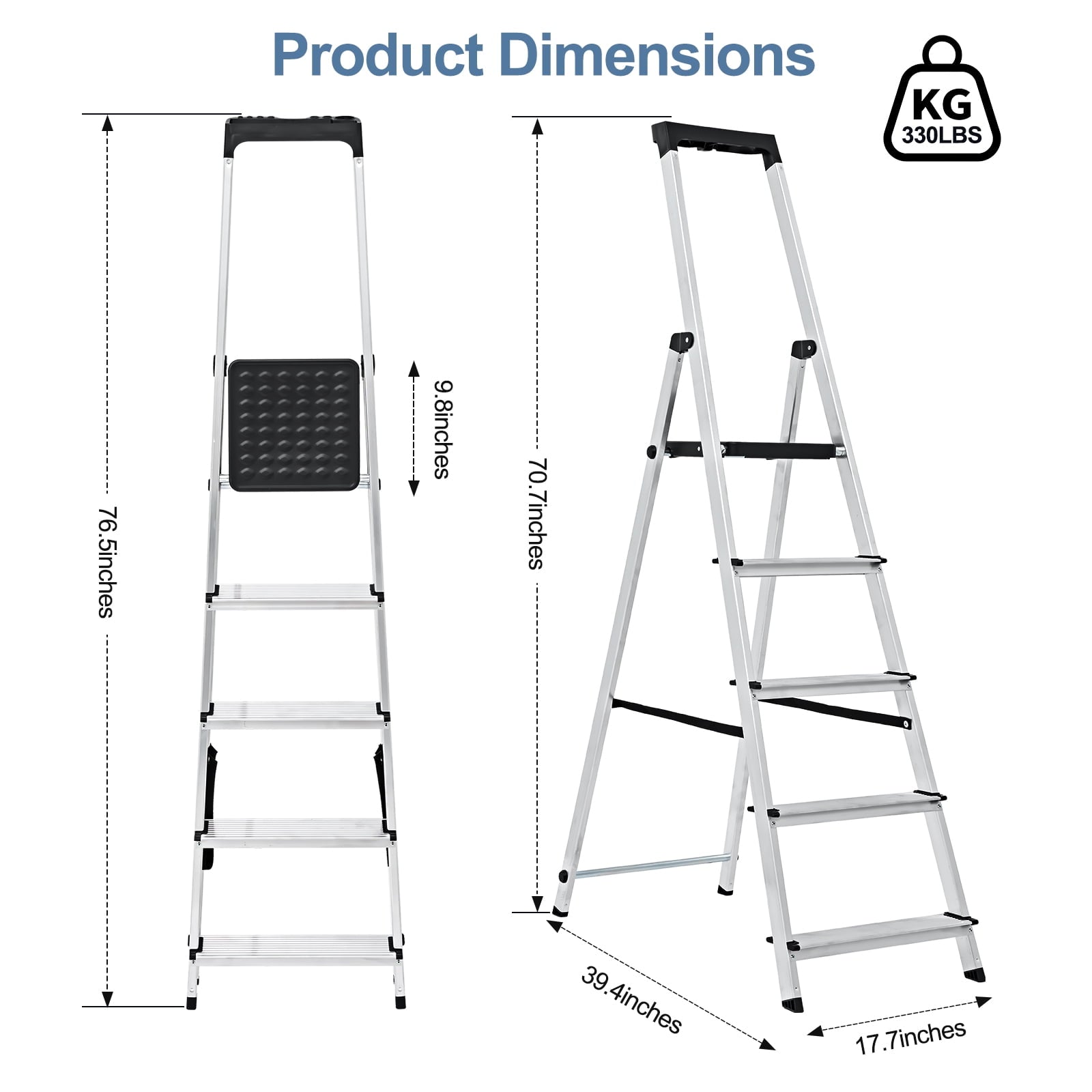 JIOABL Aluminum Folding Ladder, 330 lbs Capacity with Wide Non-Slip Steps, Steel Platform, Slim Fold Design