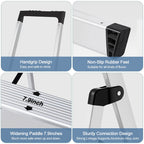 JIOABL Aluminum Folding Ladder, 330 lbs Capacity with Wide Non-Slip Steps, Steel Platform, Slim Fold Design