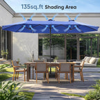 JIOABL 15FT Triple Head Patio Umbrella with Base & Sandbags, Large Outdoor Umbrella with Crank, 12 Ribs, UV-Resistant & Ventilated Canopy