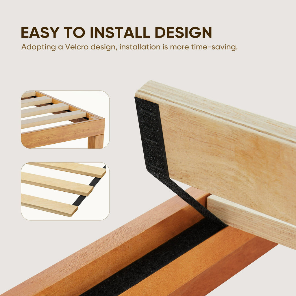 JIOABL Wood Bed Frame, 12in Wooden Platform Bed Frame with Support Slats, No Spring Needed, Storage Space Under Base, Natural Pine