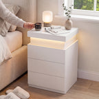 JIOABL Nightstand with Charging Station and RGB LED Light, 3 Drawers, Sliding Top, Bedside Table for Bedroom, Living Room and Dorm