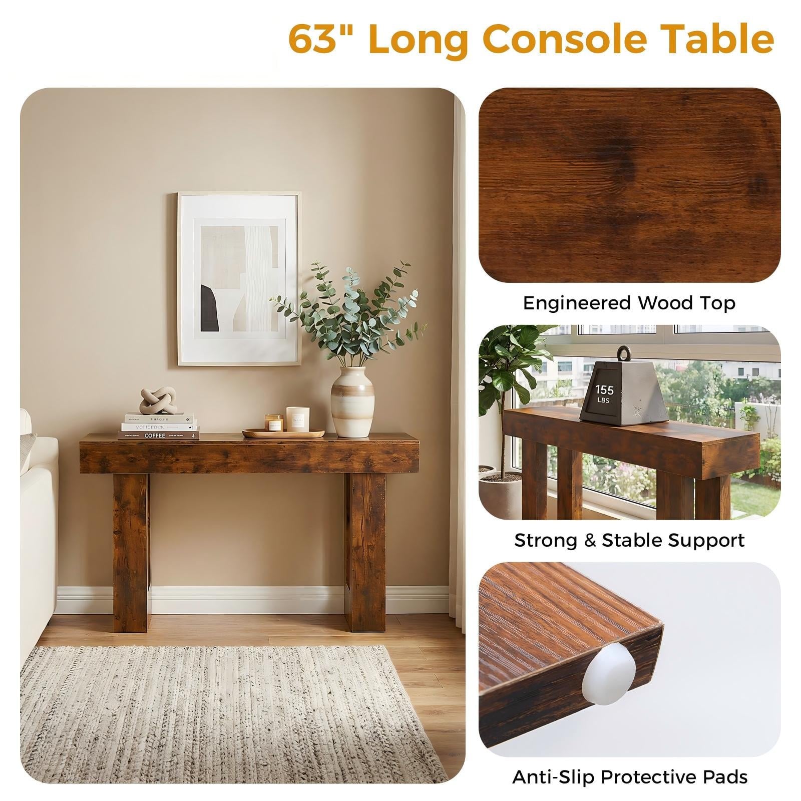 JIOABL 63" Farmhouse Console Table, Narrow Sofa Table Behind Couch, Wooden Entryway Accent Table, for Foyer, Hallway & Living Room