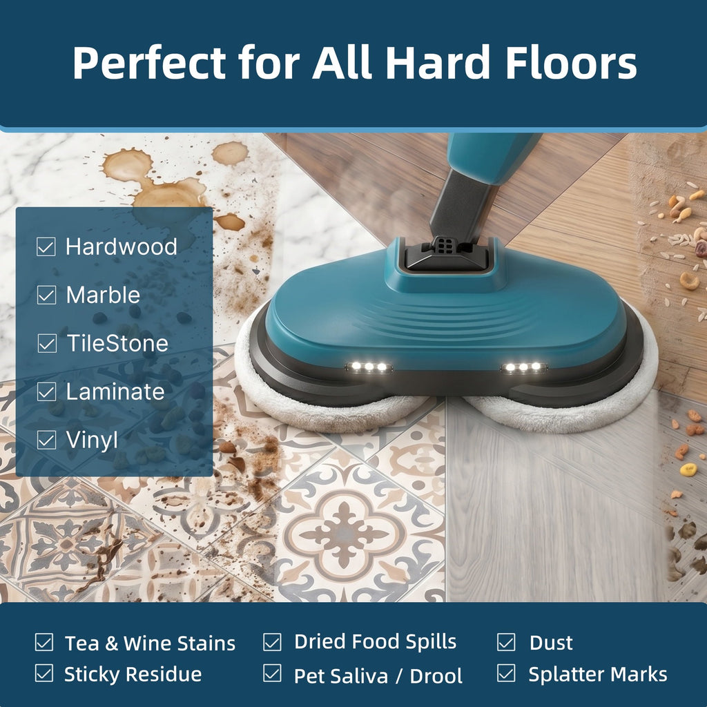 JIOABL Scrubbing Steam Mop with Dual Rotating Pads, LED Headlights and Adjustable Steam Modes for Sealed Hard Floors
