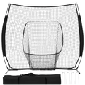 JIOABL 7 ft x 7 ft Baseball & Softball Practice Net with Bow Frame, Carry Bag & Strike Zone Target, for Hitting Pitching, Black