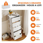JIOABL 5-Drawer Fabric Dresser with Metal Frame and Wooden Top TV Stand - Perfect for Clothes, Living Room, Hallway, Entryway