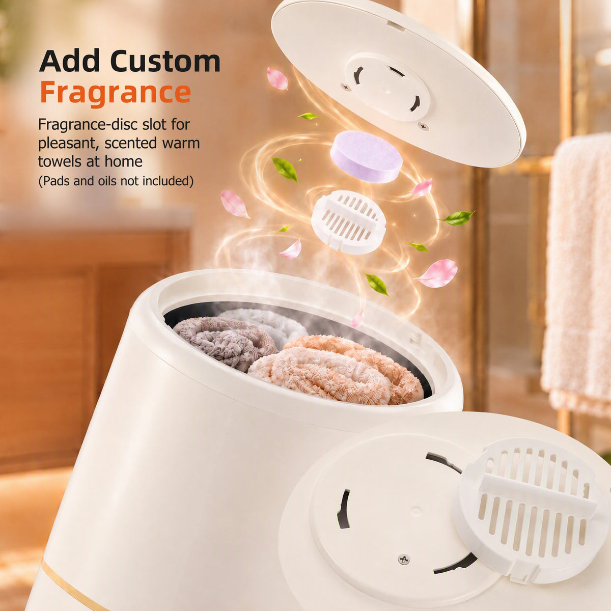 JIOABL 20L High-Leg Round Towel Warmer Bucket | Fits Two 40"x70" Towels, One-Touch, 60 Min Timer, Bluetooth Speaker & Ambient Ligh