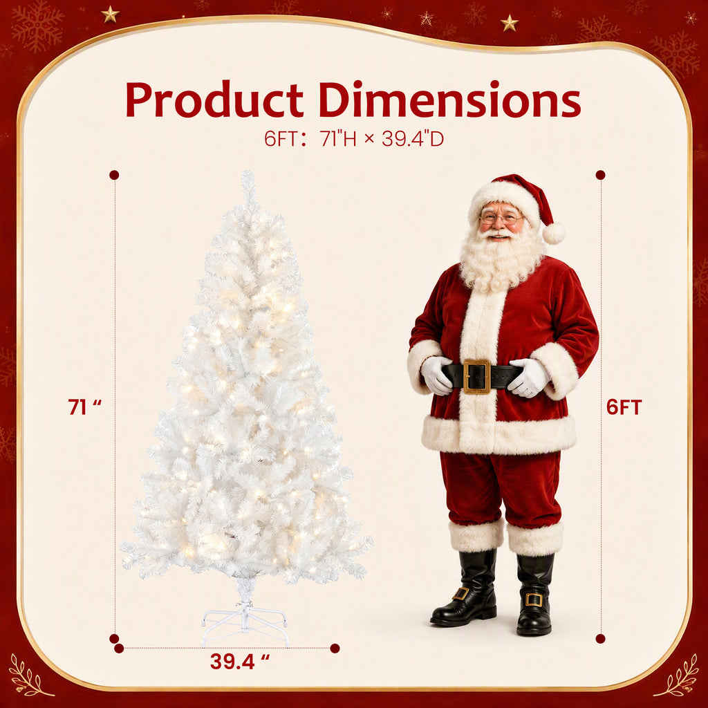 JIOABL Pre-Lit Artificial Christmas Tree, Pre Strung LED Lights, Indoor Xmas Holiday Decor with Metal Stand