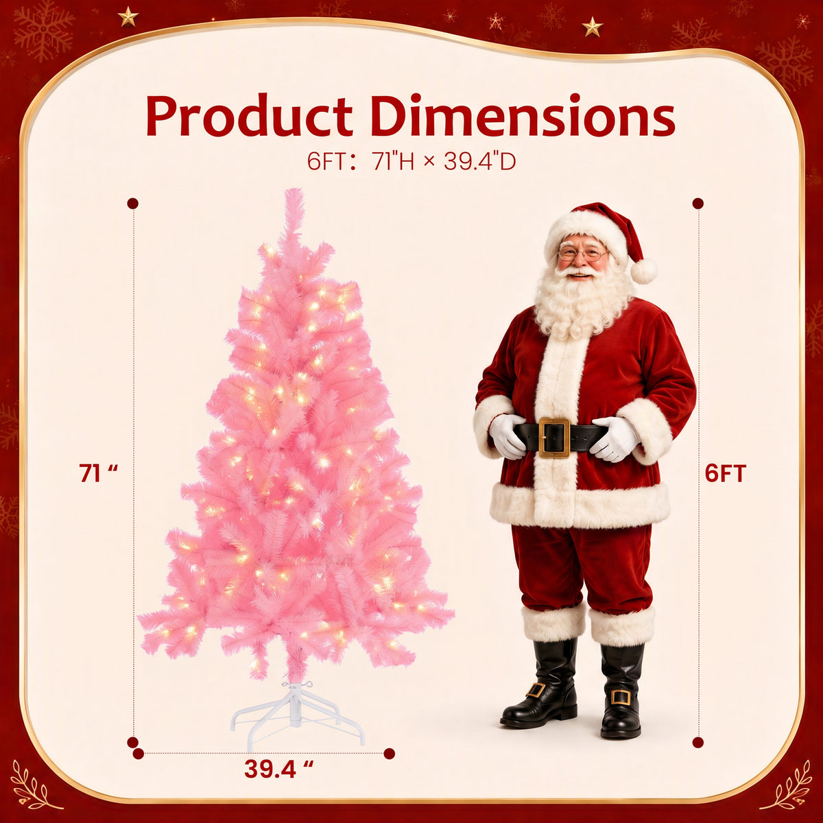 JIOABL Pre-Lit Artificial Christmas Tree, Pre Strung LED Lights, Indoor Xmas Holiday Decor with Metal Stand