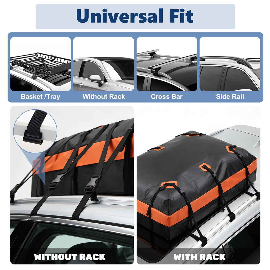 JIOABL Waterproof Car Roof Bag, 15 Cu Ft Rooftop Cargo Carrier with 6 Safety Hooks, Anti-Slip Mat, Lock, and Storage Bag for Cars & SUVs