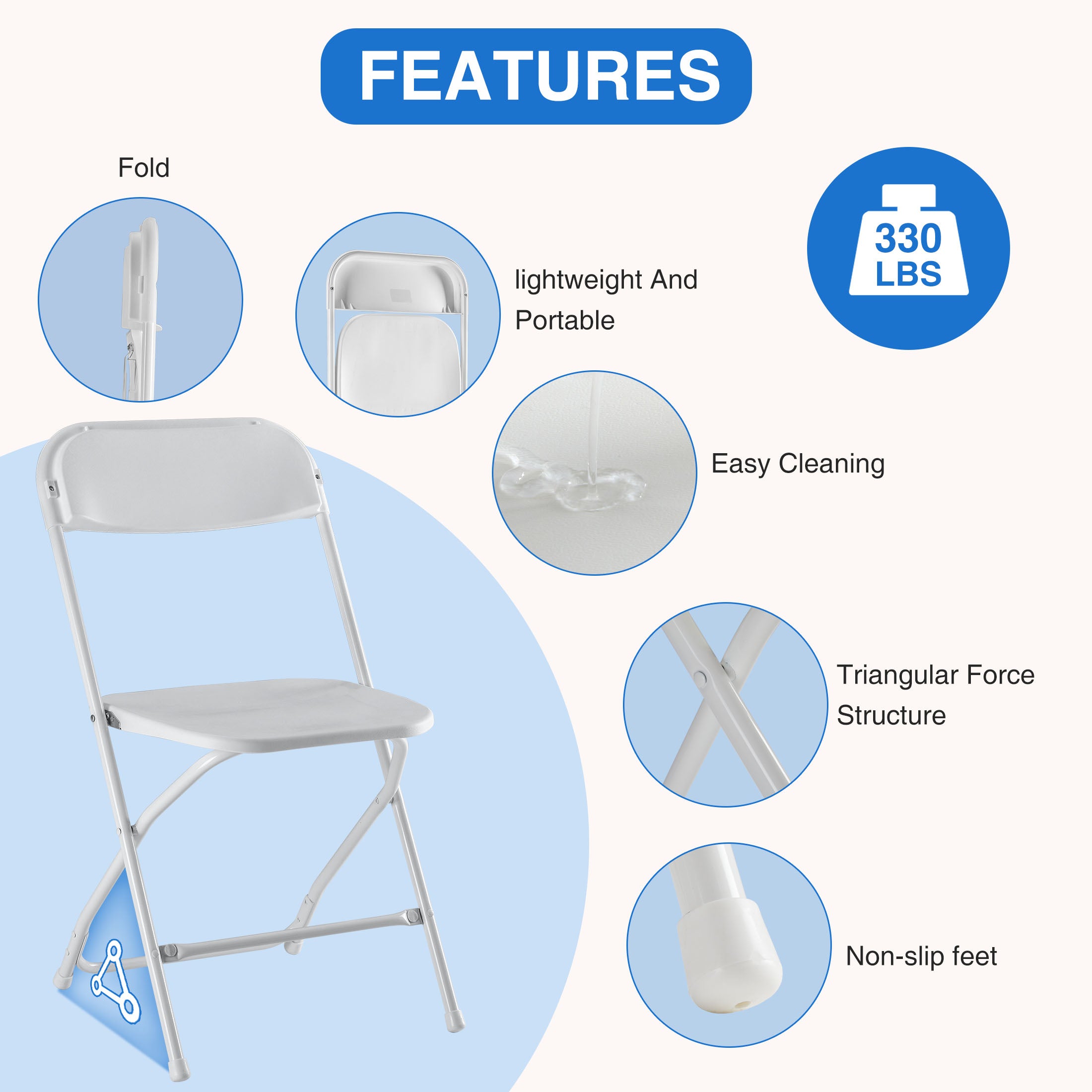 MCQ Folding Chair Set with Non-Slip Feet, 330 lbs. Weight Capacity, for Home and Office Use, for Indoor and Outdoor Activities