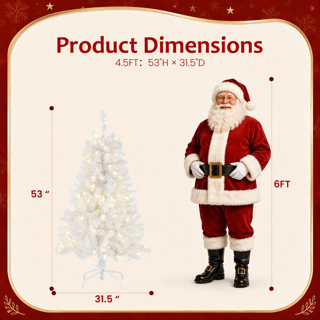 JIOABL Pre-Lit Artificial Christmas Tree, Pre Strung LED Lights, Indoor Xmas Holiday Decor with Metal Stand