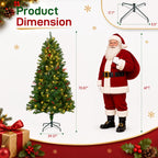 JIOABL Pre-Lit Artificial Spruce Christmas Tree, Pre-Decorated with Pinecones & Berries, Sturdy Metal Stand Base