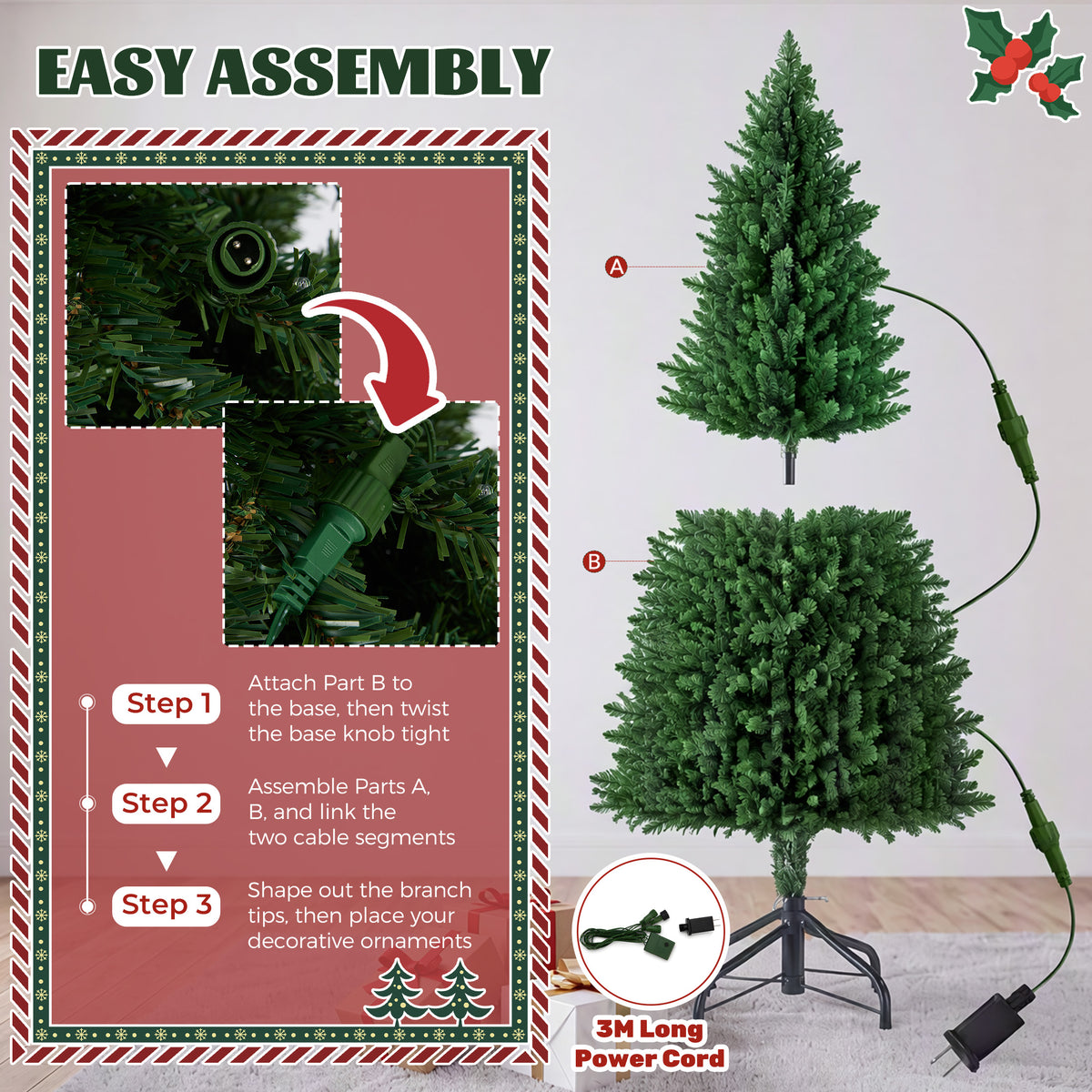 JIOABL Pre-Lit Fraser Fir Pencil Artificial Christmas Tree, Premium Multicolor LED Lights