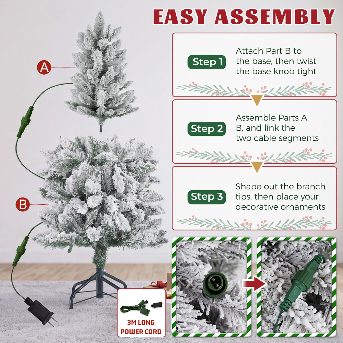 JIOABL Pre-Lit Fraser Fir Pencil Artificial Christmas Tree, Premium Multicolor LED Lights