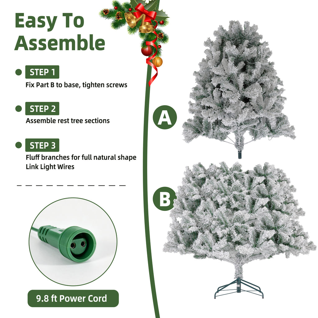 JIOABL Flocked Pre-lit Artificial Christmas Tree with Premium Multicolor Lights