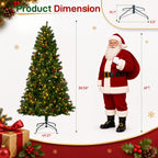 JIOABL Pre-Lit Artificial Spruce Christmas Tree, Pre-Decorated with Pinecones & Berries, Sturdy Metal Stand Base