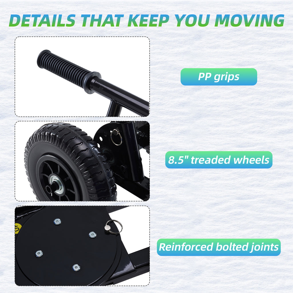 JIOABL 36 inch Snow Pusher with Wheels, Galvanized Steel Snow Plow, Adjustable Blade Angle & Handle for Driveway, Sidewalk & Walkway