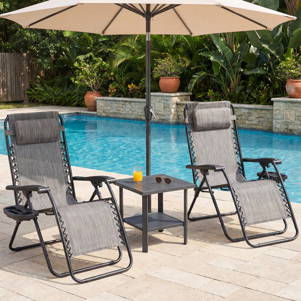 JIOABL 2pcs Adjustable Zero Gravity Chair with Pillow and Cup Holder,Patio Outdoor Foldable Lawn Lounge Chairs, Metal