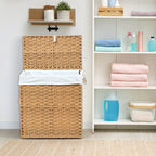 JIOABL Laundry Hamper with Lid, Clothes Hamper with Removable Liner Bags, Synthetic Rattan Laundry Basket for Clothes Toys in Bathroom Bedroom