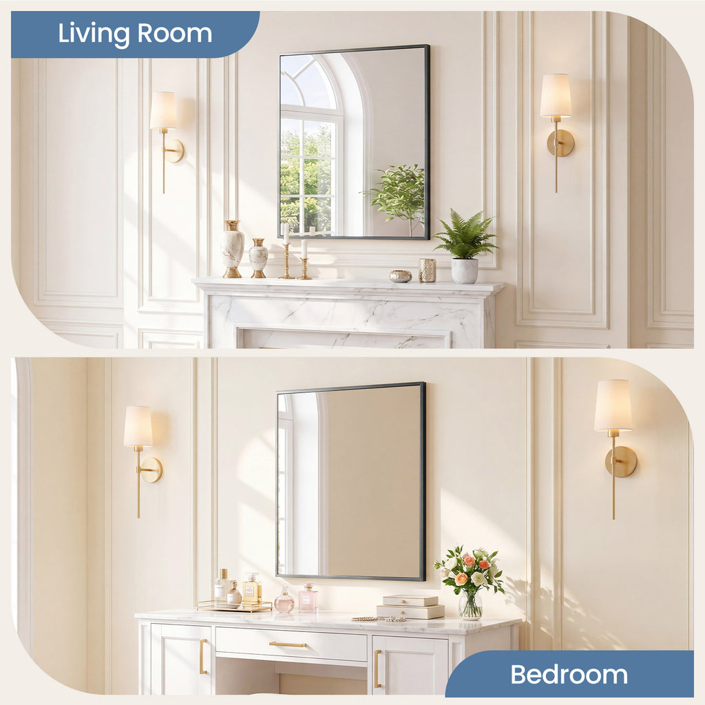 JIOABL Rectangular Shatterproof Tempered Glass Mirror, Aluminum Alloy Frame for Bedroom, Hallway, Living Room