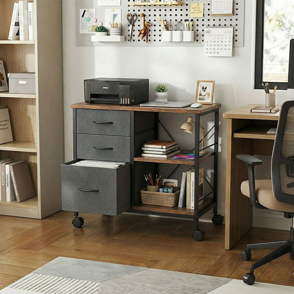 JIOABL 3-Drawer Mobile File Cabinet - Stylish Rolling Storage Solution with Open Shelf for Home Office