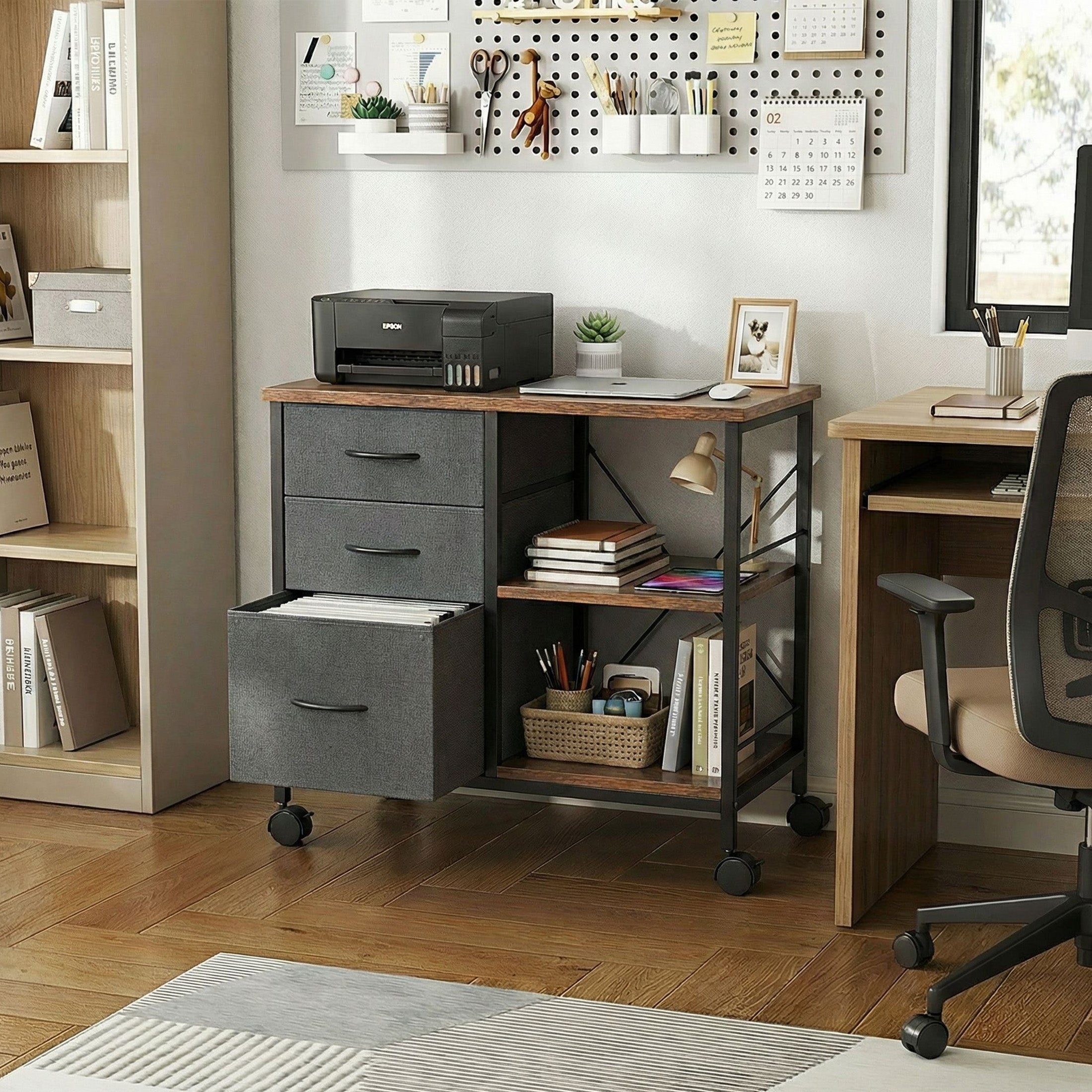 JIOABL 3-Drawer Mobile File Cabinet - Stylish Rolling Storage Solution with Open Shelf for Home Office