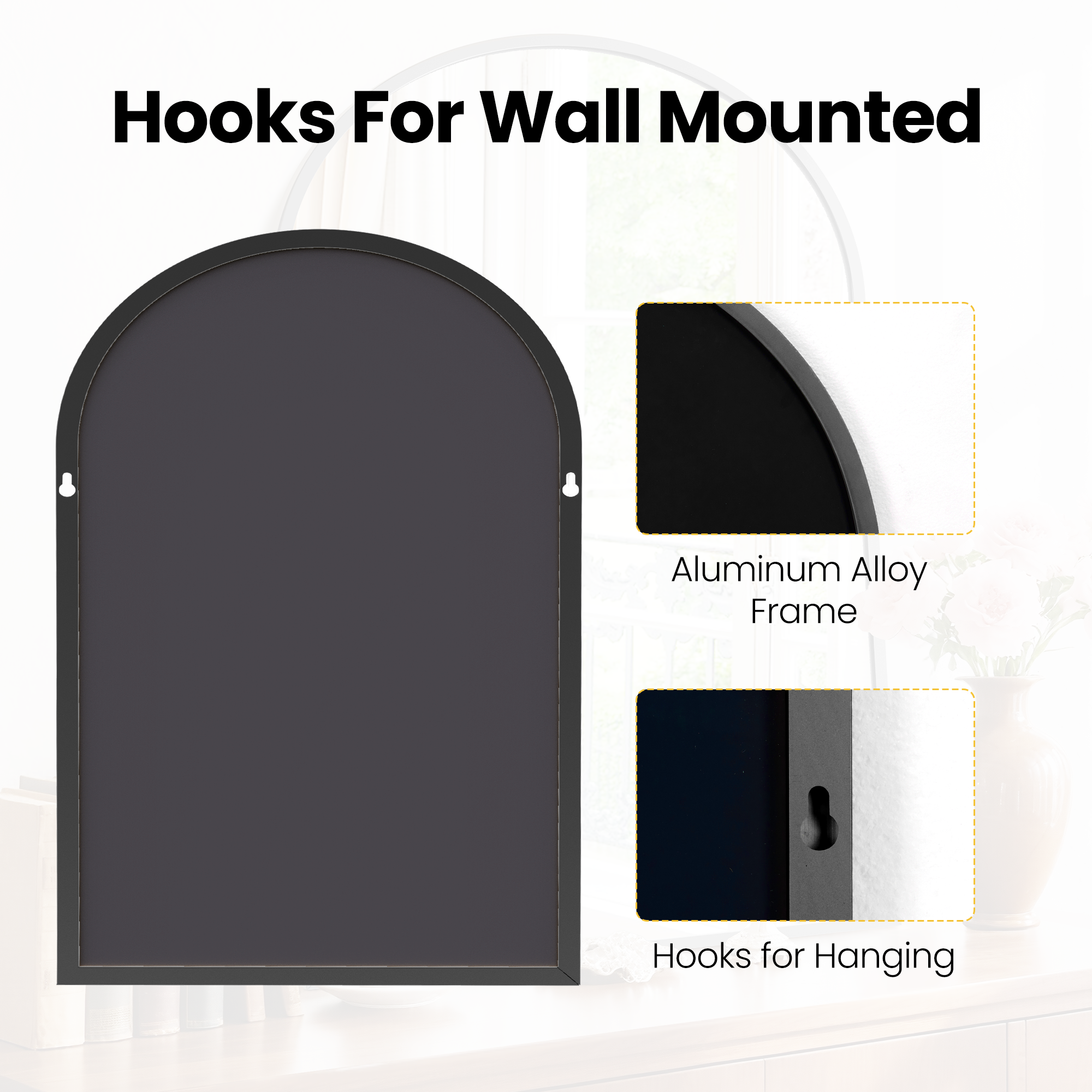 JIOABL Arched Shatterproof Bathroom Mirror, Tempered Glass, 2 Sided Anti-Rust for Vanity Wall Decor,