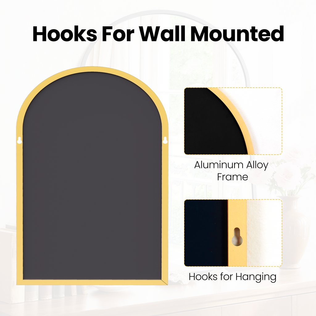 JIOABL Arched Shatterproof Bathroom Mirror, Tempered Glass, 2 Sided Anti-Rust for Vanity Wall Decor,