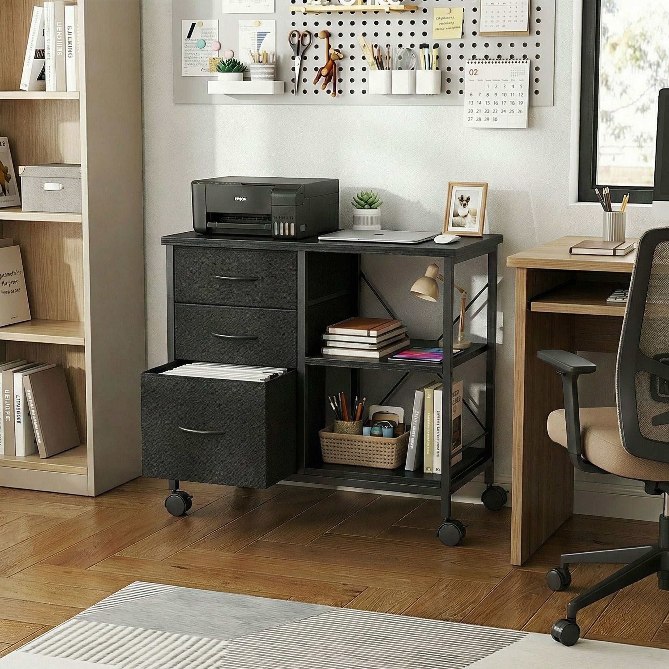 JIOABL 3-Drawer Mobile File Cabinet - Stylish Rolling Storage Solution with Open Shelf for Home Office