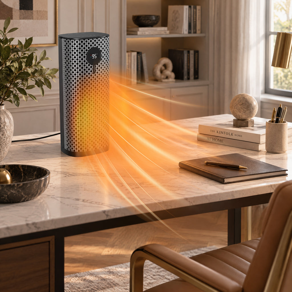 JIOABL Square Desktop Heater | 1500W, 5 Working Modes, 70° Oscillation, Quiet, Tip-Over and Overheat Safety Protection